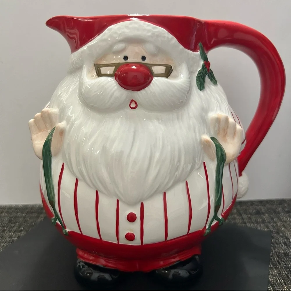 Omnibus Santa Pitcher 1¾ Qt Vintage OCI Taiwan Ceramic Christmas Holiday Decor